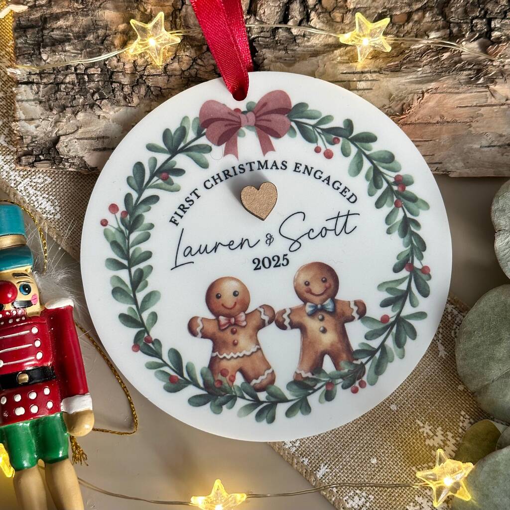 Personalised First Christmas Engaged Acrylic Decoration 2024, 1 of 3