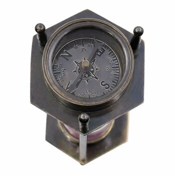 Bronze Hourglass With Pink Sand And Compass, 5 of 9