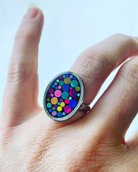 Super Sparkly Adjustable Disco Ring Hand Made Oval, 4 of 8