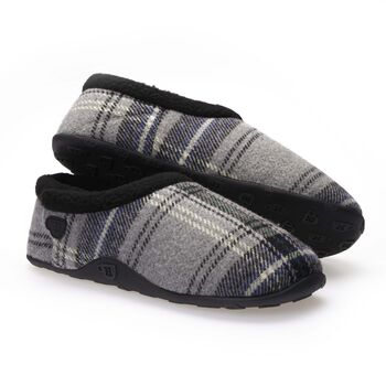 Cliff Grey Navy Check Mens Slippers/Indoor Shoes, 2 of 8