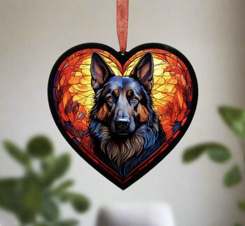 German Shepherd Stained Glass Effect Heart Suncatcher, 3 of 7