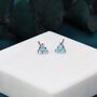 Sterling Silver Trillion Cut Topaz Blue Cz Stud Earrings, thumbnail 2 of 12