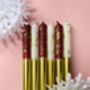 White, Gold And Red Glitter Christmas Candles Six Pack 'Angel Wings And Plum Puddings', thumbnail 1 of 3