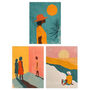 Set Three Wall Art Prints A4 African Sun Summer Teal Warm, thumbnail 1 of 7