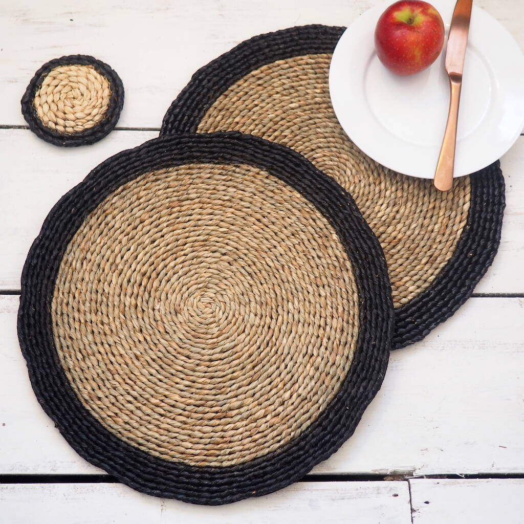 Wicker Dinner Placemats Black, 1 of 4