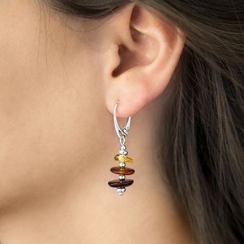 Sterling Silver Tricolour Amber Drop Earrings, 2 of 4