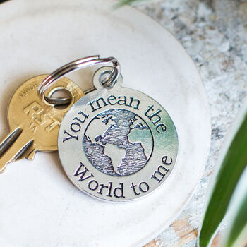 The World To Me Personalised Round Pewter Keyring, 2 of 9