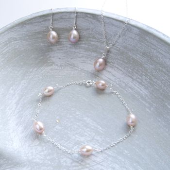 Pink Pearl Bridal Earrings And Necklace Set, 5 of 7