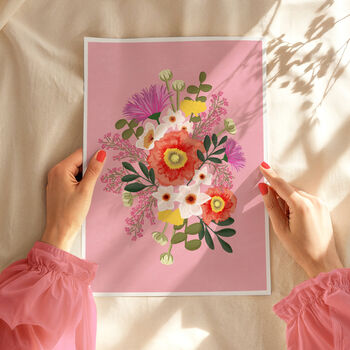 Bouquet Flowers Art Print Pink, 5 of 5