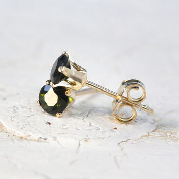 Dark Green Tourmaline Stud Earrings Silver Or Gold, 9 of 12