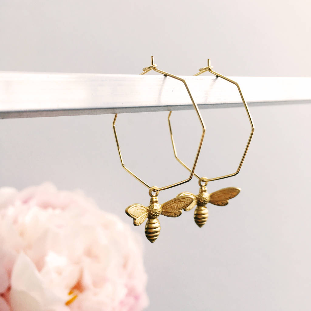 Bee Hoop Earrings, 1 of 9
