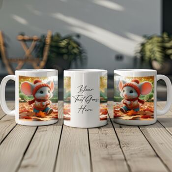 Personalised Autumn Mouse Playing In Leaves Gift Mug, 2 of 2