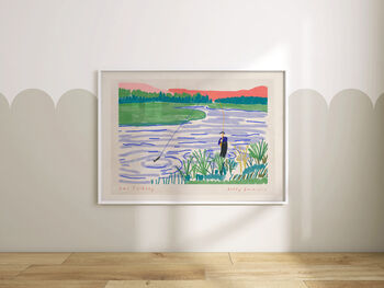 Fishing Art Print River Fisherman Scene Poster, 7 of 9