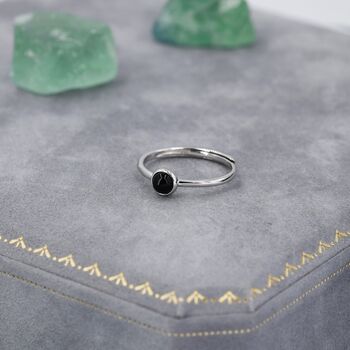 Sterling Silver Minimalist Genuine Black Onyx Ring, 3 of 10