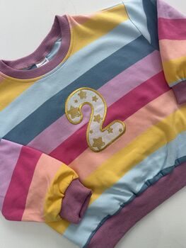 Embroidered Glitter Star Rainbow Birthday Jumper, 2 of 3