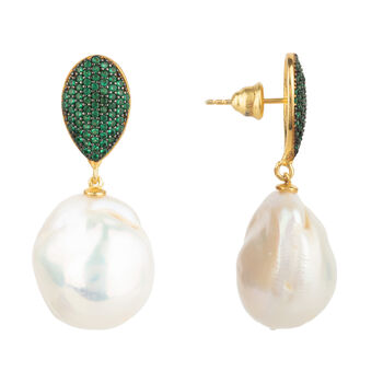 Classic Baroque Pearl Drop Earrings Emerald Green, 3 of 4