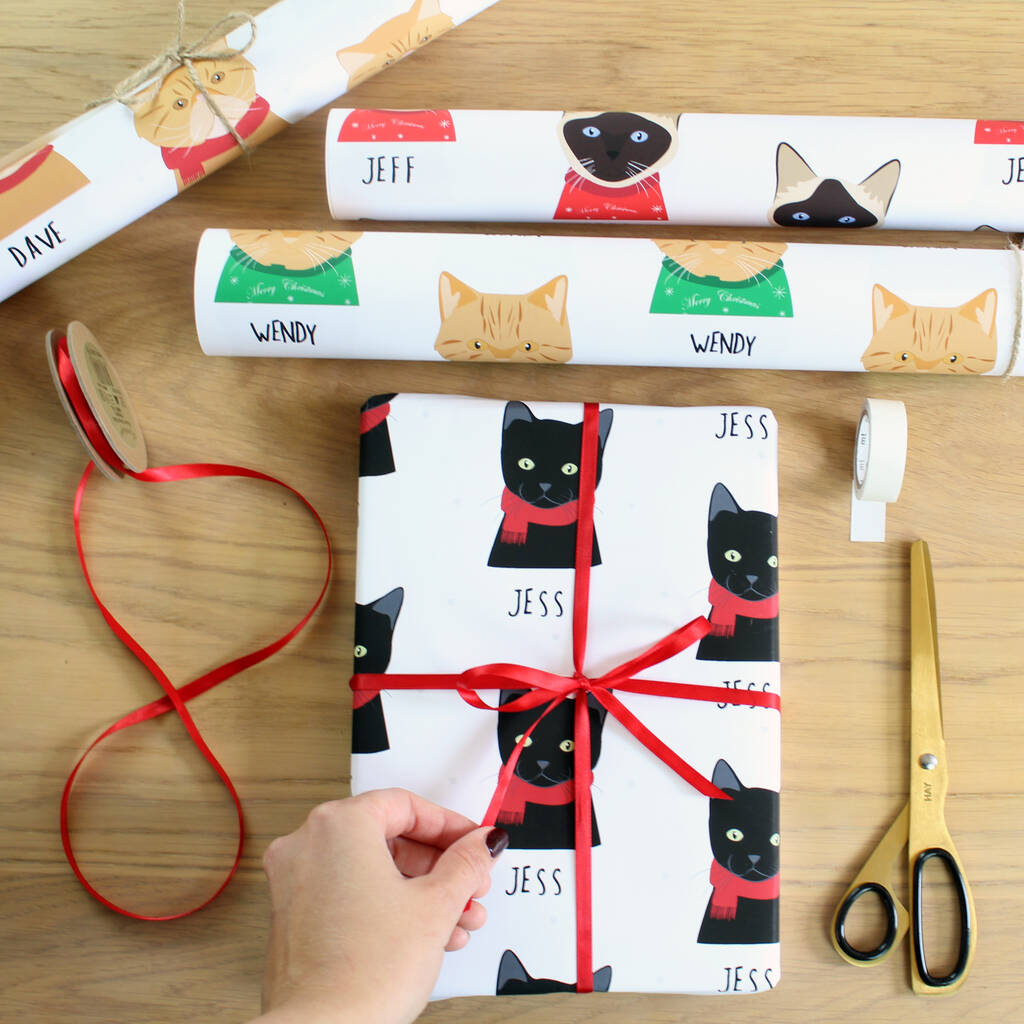 Personalised Cat Christmas Wrapping Paper, 1 of 9