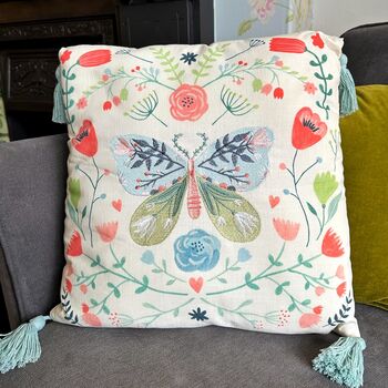 Floral Butterfly Cushion With Embroidery And Tassels, 5 of 6