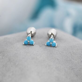 Tiny Three Turquoise Screw Back Earrings, 2 of 9