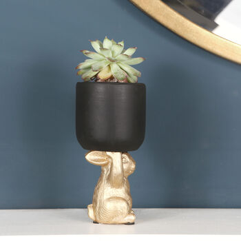 Gold Tone Bunny Hare With Black Plant Pot, 2 of 4