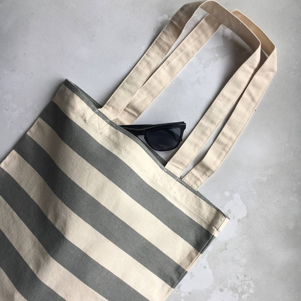 grey striped shopper bag by the contemporary home | notonthehighstreet.com
