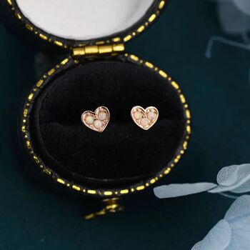 Tiny Opal Heart Stud Earrings In Sterling Silver, 6 of 12