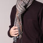 Beige And Grey Unisex Check Scarf, thumbnail 2 of 8