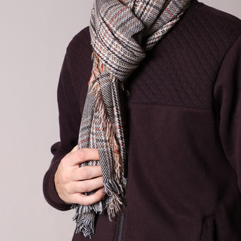 Beige And Grey Unisex Check Scarf, 2 of 8