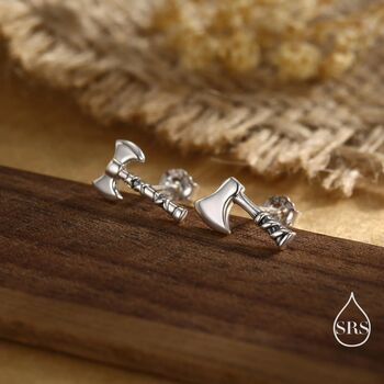 Sterling Silver Mismatched Viking Axe Stud Earrings, 2 of 12