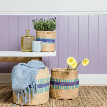 Huduma: Purple And Blue Stripe Woven Storage Basket, 6 of 9