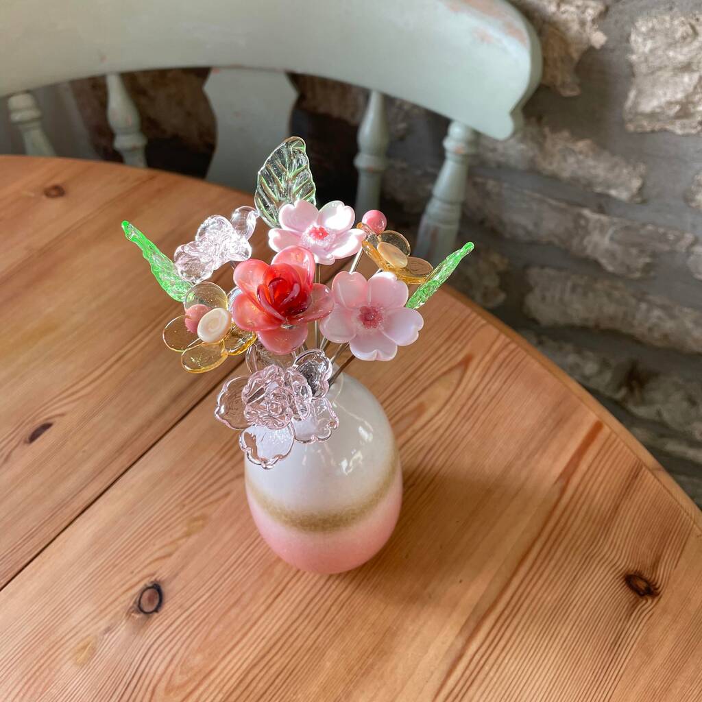 Romance Inspired Glass Flower Bouquet By The Glass Florist