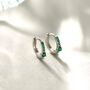 Sterling Silver Dainty Green Cz Huggie Hoop Earrings, thumbnail 4 of 12