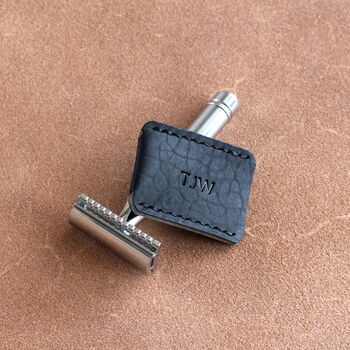 Personalised, Handstitched Leather Razor Cover, 6 of 8