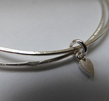Delicate Silver Double Bangle With A Tiny Heart, 4 of 6