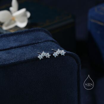 Internally Threaded Cz Flower Flat Back Earrings In Sterling Silver, 8 of 12
