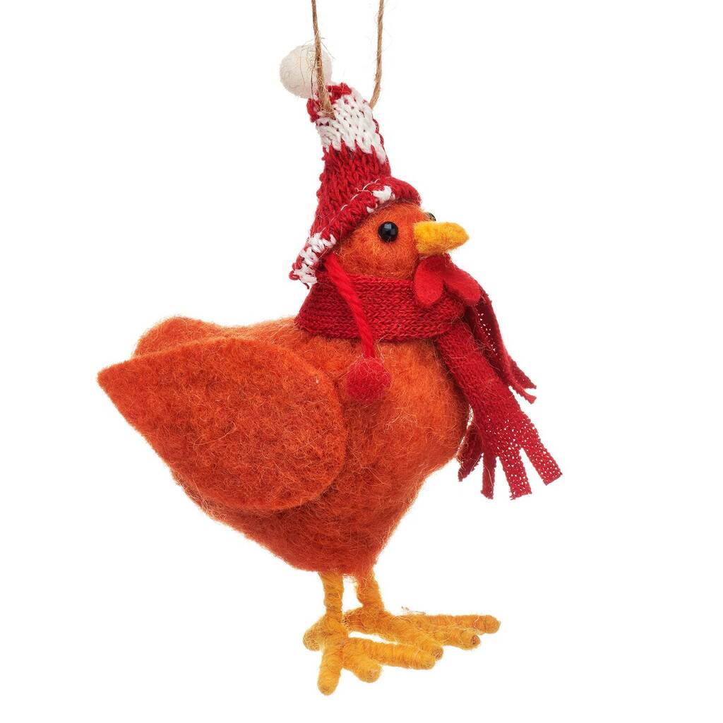 Chicken With Woolly Hat Felt Hanging Decoration By Lola & Alice