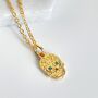 Skull Necklace With Emerald Crystals In Gold Plate, thumbnail 1 of 5