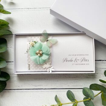 Handmade Wedding Money Wallet Mint Green And White, 2 of 7