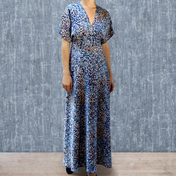 Maxi Dress In Blue Japan Floral Print Crepe By Nancy Mac ...