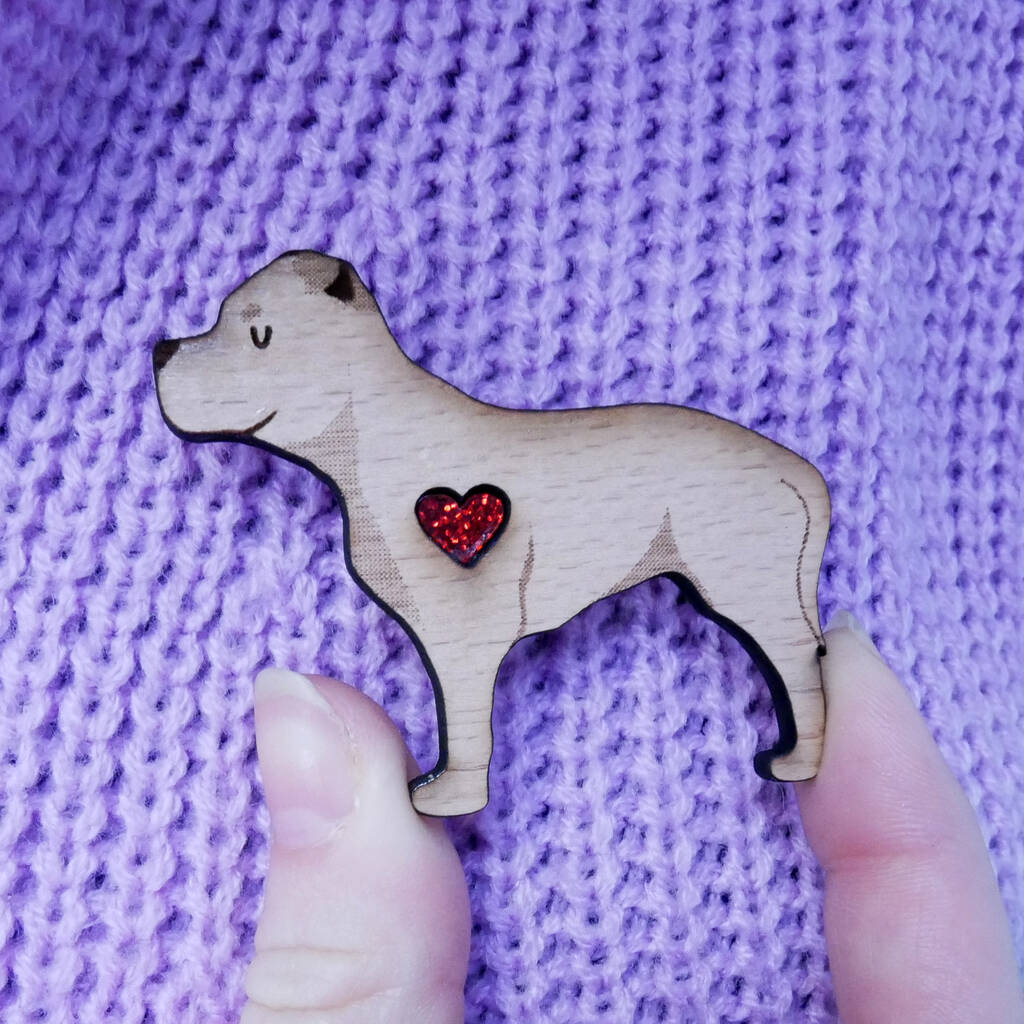 Staffordshire Bull Terrier Wooden Dog Brooch By Hoobynoo ...