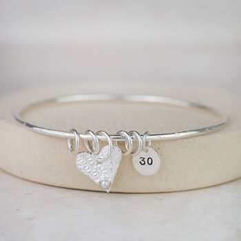 Sterling Silver Heart Charm Birthstone Bangle, 2 of 6