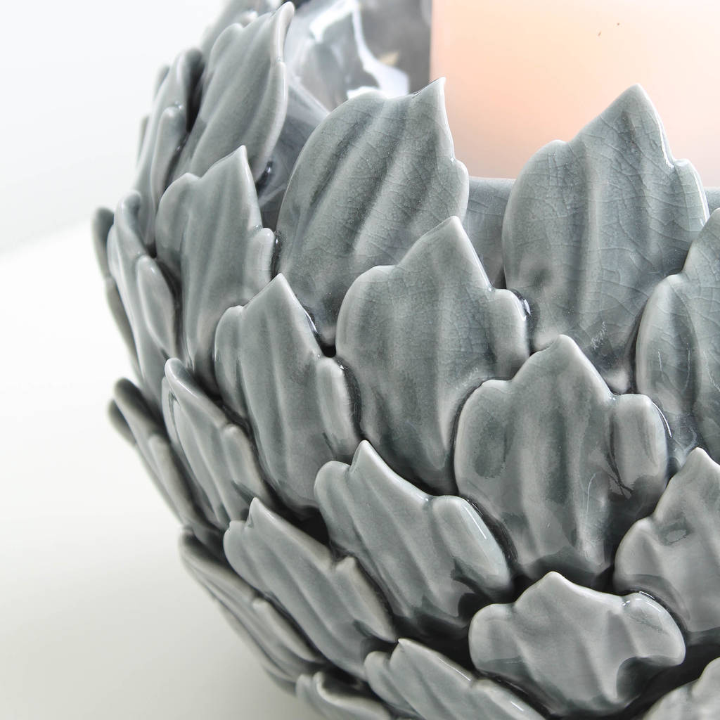 grey round ceramic candle holder by marquis & dawe
