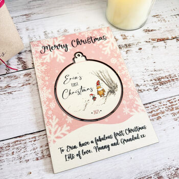 Personalised Pooh Bear Pink First Christmas Keepsake Card, 2 of 5