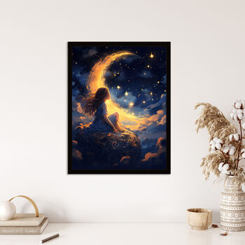 Crescent Moon Dreams Whimsy Little Girls Wall Art Print, 4 of 6