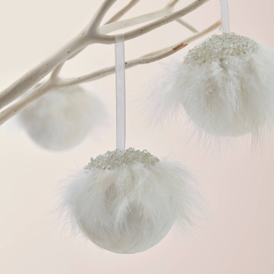 white feather and crystal christmas tree bauble by the christmas home