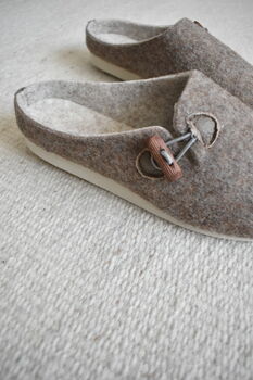 Wool Mule Style Slippers With Toggle Oak Brown, 2 of 5