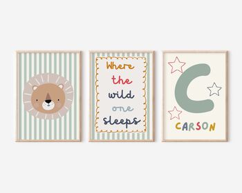 Childrens Personalised Bright Safari Themed Print Set, 2 of 6