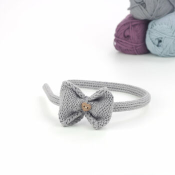 Handknitted Organic Cotton Bow Hairband, 7 of 9