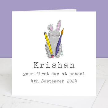 First Day Of School Personalised Bunny Card, 2 of 4