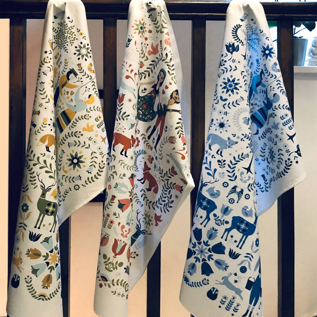 100 Cotton Woodland Tea Towel By Natalie Singh